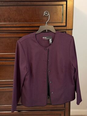 M.H.M Women's Plum Collarless Button Blazer